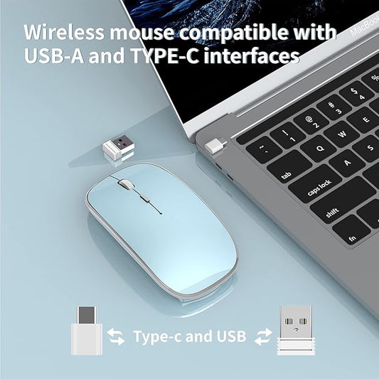 Halpilt Wireless Mouse Chargeable Portable Silent USB and Type-C Dual Mode Wireless Mouse 3 Adjustable DPI for Laptop, Mac, Mac, Android, PC (Q23S Blue)