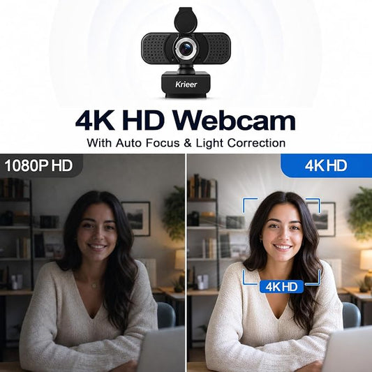 1080P HD Webcam with Dual Mics, Privacy Cover for Video Calls, Zoom | Rotatable Tripod, Auto Light Correction, Noise Canceling, USB Plug & Play, for PC, Streaming, Gaming, Online Meetings