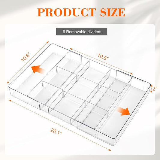 Briwooody 1 Pcs Large Expandable Acrylic Drawer Organizers, Grid Adjustable Drawer, Dividers Organizer for Desk, Makeup, Jewelry, Office, Kitchen Supplies (Clear,11 Compartments)
