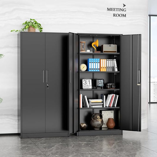 INTERGREAT Metal Storage Cabinet, 72” H Storage Cabinet with 2 Doors and 4 Adjustable Shelves for Office, Home, Garage, Pantry (Assembly Required, Black)