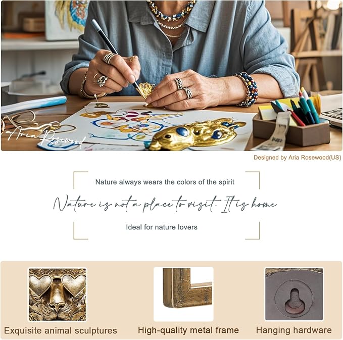 Newinhome Animal Heads Wall Decor (Includes Metal Frame) Resin Animals Sculptures Head Wall Hanging Decoration Gold vintage Wall Sculpture for Living Room Bedroom Office(Tiger)