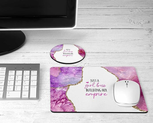 Personalized Mouse Pad and Coaster Custom Desk Set Teacher Appreciation Coworker Gifts Office Decor Cute AccessoriesHandmade (Girl Boss)