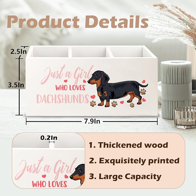 Dachshund Lover Gifts for Women Girls Wooden Pen Pencil Holder for Office Desk Accessories, Just a Girl Who Loves Dachshund Makeup Brush Toothbrush Holder Organizer for Bathroom