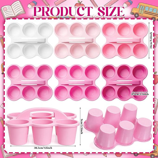 Suclain 6 Pcs Classroom Caddy with Handle Plastic Caddy Organizer with 6 Compartments Drink Cup Caddies Holder Portable Desk Crayon Storage Basket Pin for Teacher Kids Office School(Pink)