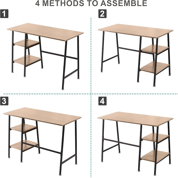 VECELO 43 Inch Computer Home Office Desk, Modern Simple Writing Desk with Storage for Bedroom, Simple Table Modern Student Study Desk,Water Proof, Oak+Black Leg