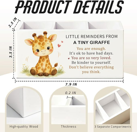 Positive Giraffe Pen Pencil Holder Desk Accessories Gifts for Women | Cute Giraffe Pen Pencil Wooden Organizer Office Accessories Decorations for Office Dorm Room Bedroom Tabletop Desk Decor