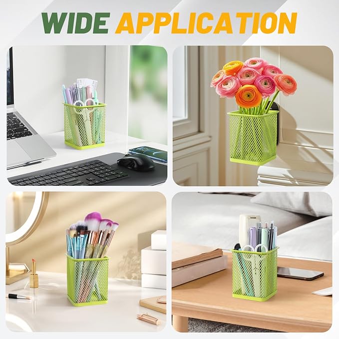 Segarty Pen Cup, 12 Pack Square Light Green Pen Holder for Desk, Cute Mesh Pencil Cups Holder for Marker, Office Supply, School Students, Home, Desktop Accessories Storage Organizer