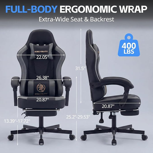 Desk Computer Gaming Chair - High Back Ergonomic Office Chair with Footrest and Lumbar Support, Swivel Comfy Home Gamer Video Game Chairs with Pocket Spring Cushion for Adults (Grey Leather)