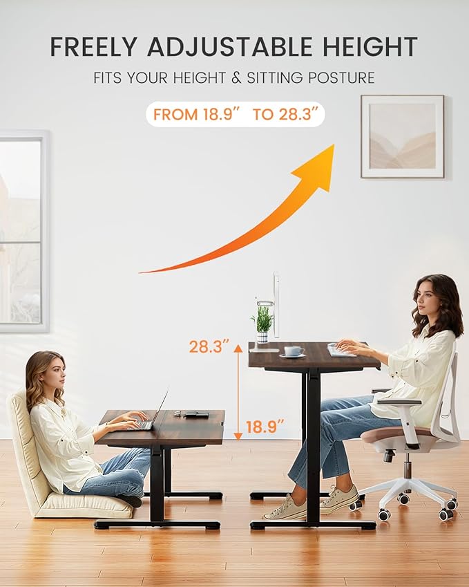 ErGear Low Height Adjustable Desk, Lifts 18.9-28.4 Inches, 40 X 24 Inches Electric Standing Desk for Kids, 4 Height Memory Settings & Storage Hooks, Home Office Computer Table & Study Desk, Walnut