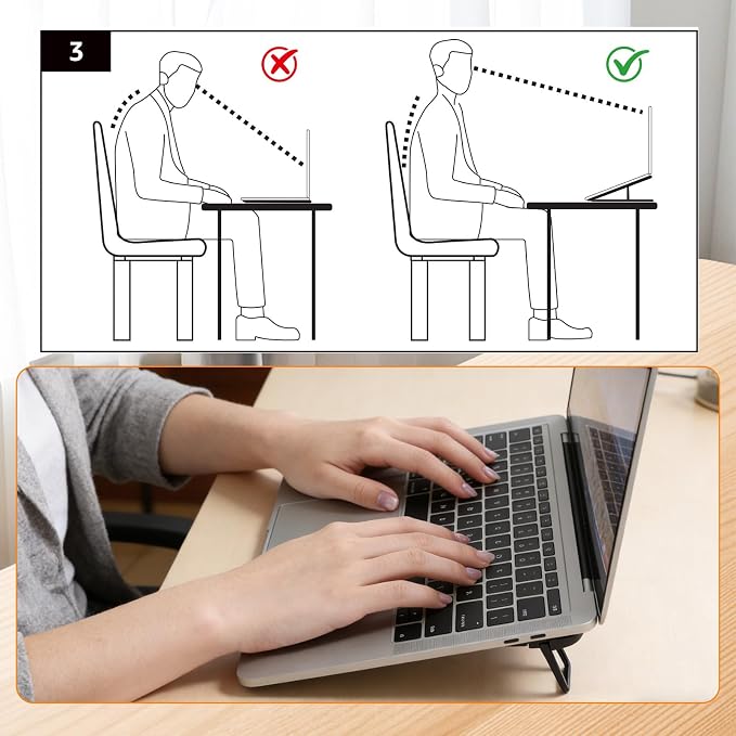 2PCS Plastic Portable Keyboard Riser, Mini Foldable Laptop Keyboard Stand with 2 Angle Settings and Self-Adhesive Foldable Feet, Adjustable Notebook Holder for Most Keyboards (Black)