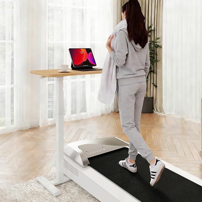 ROMOON Over Bed Bedside Table with Wheels, Rolling Height Adjustable Overbed Desk, Mobile Laptop Cart with Sturdy Frame for Hospital, Home and Small Spaces (27.6" W x 15.7" D, Natural Oak)
