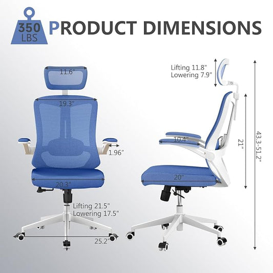 balmstar Ergonomic Office Chair Desk Chair - Mesh Computer Chair with 360° Swivel Wheels, Adjustable 90-130° Recline & Lumbar Support for Home Office, Supports up to 350lbs for Women, Teens
