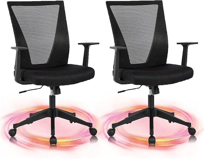 CLATINA Home Office Chair Ergonomic Desk Chair Mesh Computer Chairs with Armrests Executive Rolling Wheels Swivel Heavy Duty Chairs Office, Home, Black 2 Pack