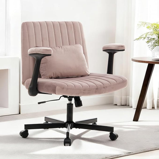 Ergonomic Cross Legged Chair with Wheels, 360 Swivel Meditation Chair, ADHD Chair, Criss Cross Desk Chair with Lumbar Support and Adjustable Stool, Wide Seat Cushion, Light Pink
