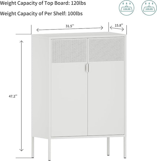 Chshin Metal Storage Cabinet,Kitchen Pantry Storage Cabinets with Doors,Buffet Cabinet with 2 Adjustable Shelves,White Pantry Cabinets,Steel Sideboard for Home,Shoes,Office,Dining Room