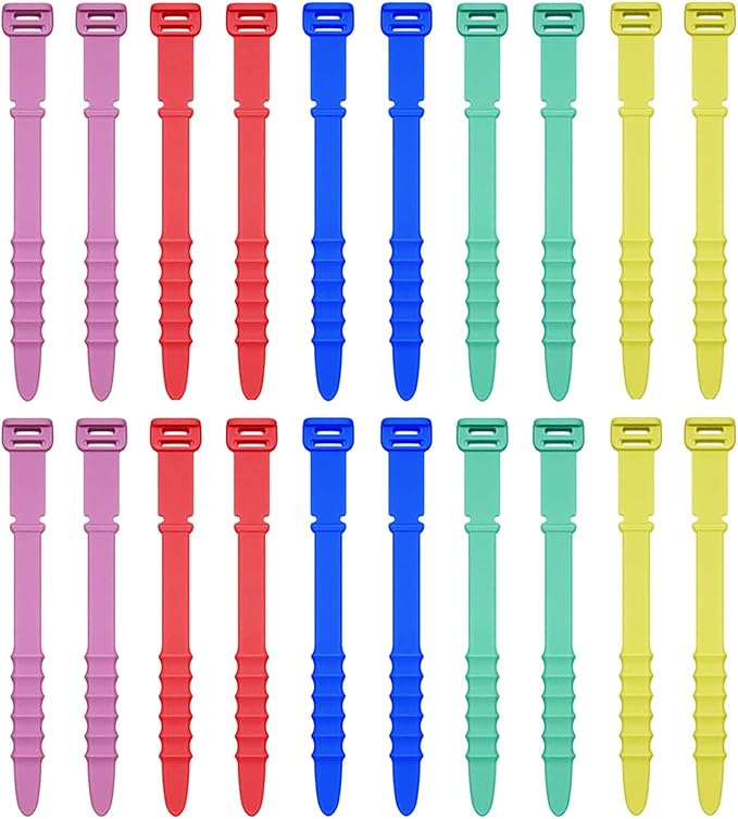 Silicone Zip Ties, Reusable Zip Ties, 20pcs Rubber Cable Ties Straps for Wire Management, Elastic Silicone Ties Cable Organizer for Home Office, 4.5" Multi Color Cord Ties