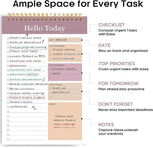 Taja To Do List Notepad - To Do List Notebook for Work with 52 Sheets, 9.8" x 6.5", Undated Daily Planner Perfect for Daily Tasks and Goal Setting, Notepad Suitable for Office, Home & School - Purple