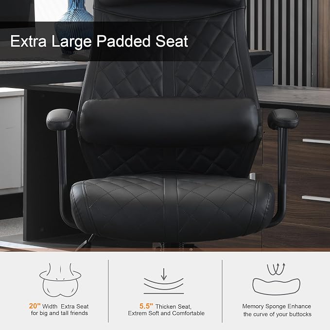 Okeysen Modern Leather Office Chair, High Back Conference Room Chairs Mid-Century Reclining Office Chairs with Removable Pillow, Padded Executive Office Chair for Home, Office.