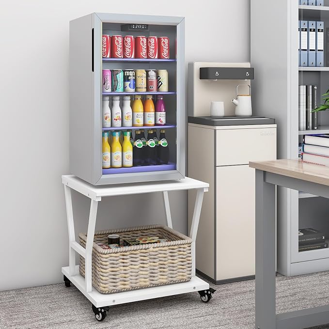 Natwind 2-Tier Large Printer Stand,23.6"x23.6"x29.5" Heavy-Duty Printer Table Cart with Paper Storage Shelf & Wheels,Ideal for Home Office Laser Printers, Copiers (White)