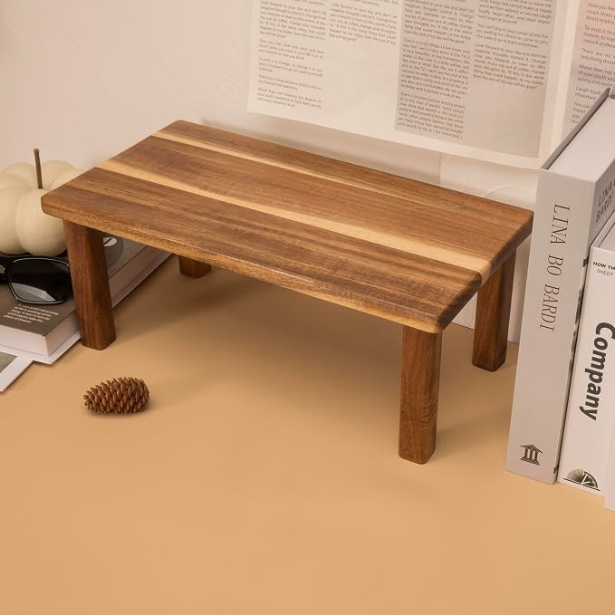 Acacia Wooden Desktop Organizer Shelf Kitchen Cabinet and Counter Riser Display Shelf for Top of Desk Home Office Bathroom Coffee Table Display Stand