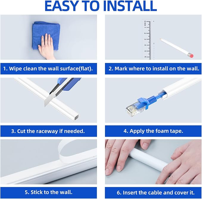 Delamu 128in Cord Hider for 1 Cord, Self-Adhesive Cord Covers for Wires on Wall, Easier Install Wire Covers for Cords on Wall, Cable Wire Hider, Cable Cover Management Raceway, W0.48 H0.3in, White