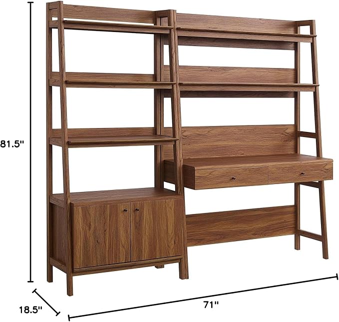 Modway 2-Piece Home Office Desk and Bookshelf Display Case in Walnut