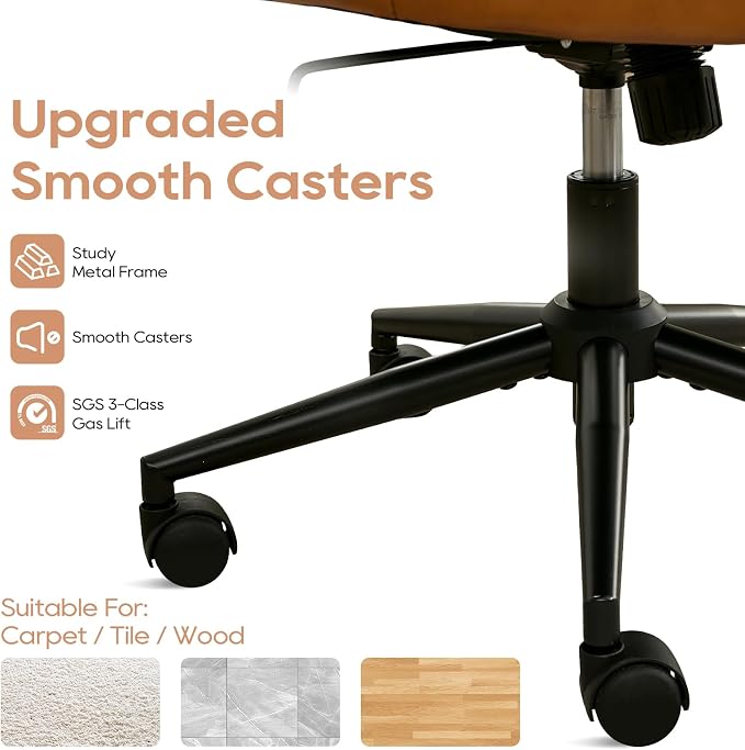 IPKIG Criss Cross Chair, Small Armless Desk Office Computer Chair with Wheels and Lumbar Pillow, Comfy Adjustable Swivel Task Vanity Chair Faux Leather, Brown