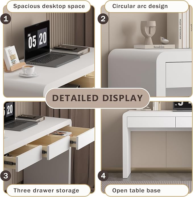 White Computer and Gaming Desk with Drawers.Home Office Desks for Bedroom.Wooden Kids' Writing Table.Three-Layer Lacquered Thick Wooden Board Work Desk that Can Be Used As A Vanity(Z-102)