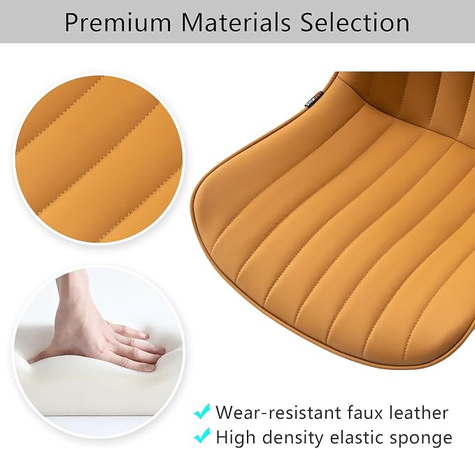 YOUNIKE Ergonomic Home Office Chair with Wheels Comfy Armless Desk Chair with Back Adjustable Height Modern Leather Upholstered Swivel Vanity Chair Small Cute Rolling Task Computer Chair Tan