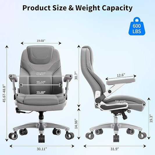 Big and Tall Office Chair with 5D Arms, Fabric & PU Leather Heavy Duty Desk Chair, Adjustable Lumbar Support & Height, Tilt Function, High Back Ergonomic Executive Computer Chair