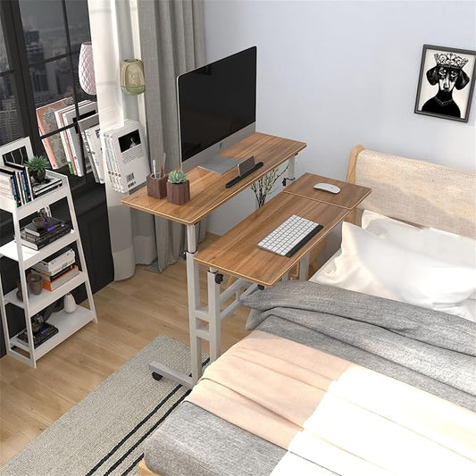 soges 31.5inches Height Adjustable Desk Laptop Desk on The Wheels, Rolling Stand Up Desk Computer Desk Adjustable Standing Desk Sit and Stand Desk Portable Laptop Table, Oak