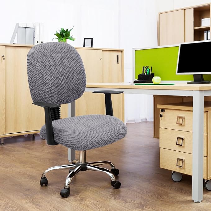 MIFXIN Computer Office Chair Cover Stretch Elastic Slipcover 2 Piece Stretchable Jacquard Computer Chair Seat Covers Furniture Protector for Office Home, Only Covers NO Chair (Grey)
