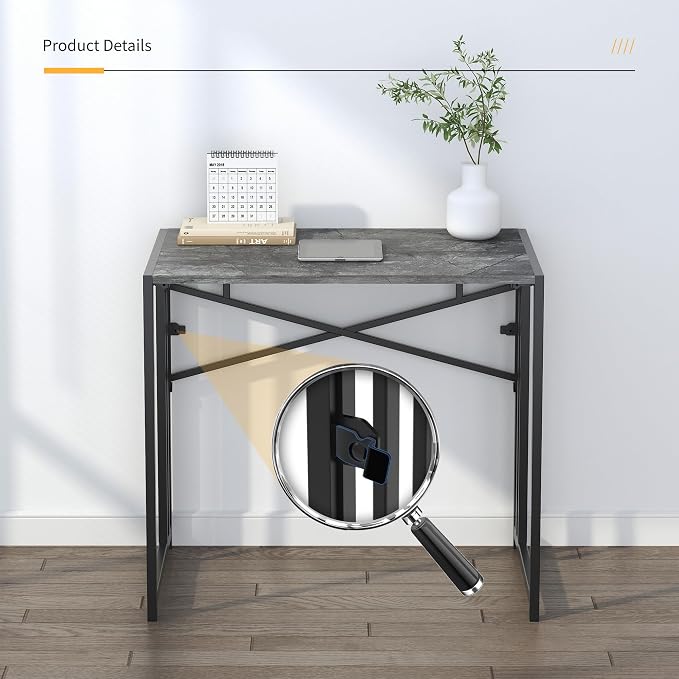Lutown-Teen Small Folding Computer Desk 32 inch, Writing Gaming Computer Desk for Small Spaces, No Assembly Required Office Desk, Grey