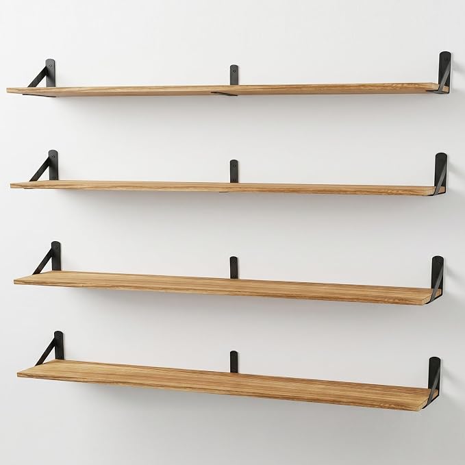 Long Wall Shelf,Large Floating Shelves for Wall,Wood Floating Bookshelves Hanging,Book Storage Display for Living Room Bedroom Office Bathroom Decor,4 Pack,47 Inch,Carbonized Black