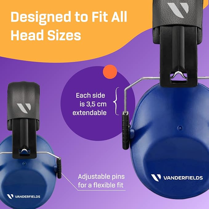 Vanderfields - Hearing Protection Ear Muffs - Over 31 dB (2K Hz) Broad Noise Cancelling Sound Reduction - Adults & Teens