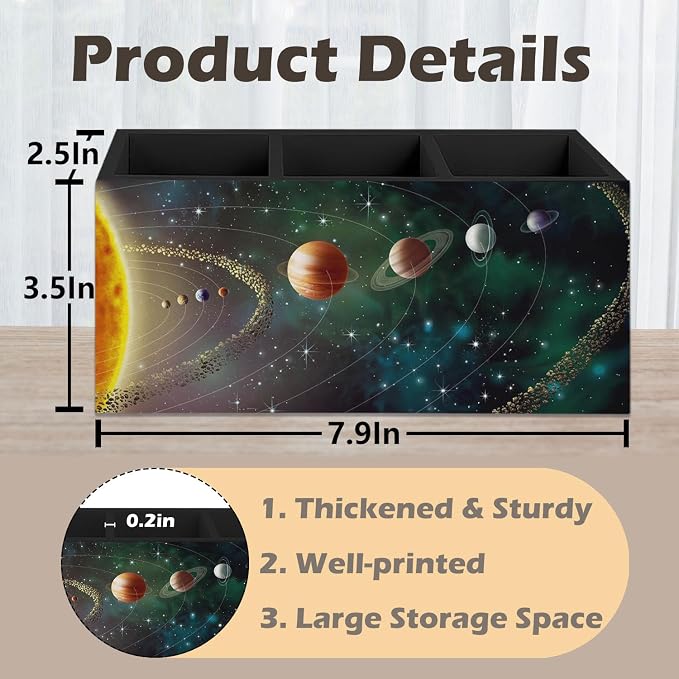 Black Outer Space Decor Wooden Pen Pencil Holder for Desk, Black Space Themed Bedroom Decor Gift for Kids Men, The Solar System Wood Makeup Brush Toothbrush Holder Organizer for Library Bedroom