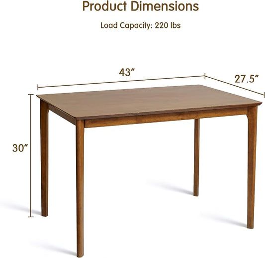 Small Dining Table for 4-6 People, 43 Inch Rectangular Solid Wood Kitchen Table for Small Space, Easy Assembly, Dining Room Table for Home, Apartment, Office, Walnut