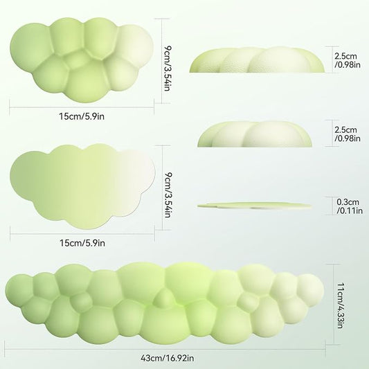 TECKNET Cloud Keyboard Wrist Rest Set, Cloud Wrist Rest with Non-Slip Base, PU Leather Wrist Pad for Keyboard with Ergonomic Memory Foam for Computer Laptop Office Gaming & Pain Relief, Gradient Green