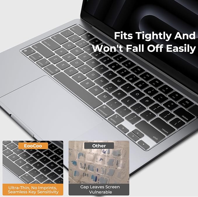 EooCoo Premium Keyboard Cover Skin Protector, Laptop Accessories Compatible with 2026 2025 2024 2023 2022 2021 M5-M1 Pro/Max MacBook Pro 14/16, M5-M2 MacBook Air 13/15, 2026 MacBook Neo 13, Clear