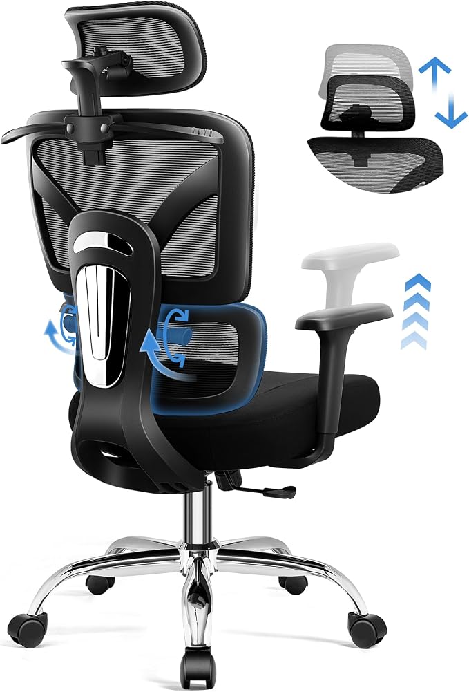 Ergonomic Office Desk Chair, Breathable Mesh Office Chair with Lumbar Support, Computer Desk Chairs Comfy for Home Office, Work, Study, 300LBS, Black, Upgrade