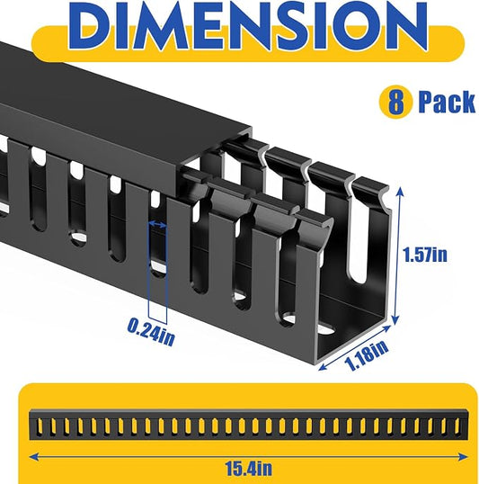 Open Slot Wiring Raceway Cable Duct, 123in Cable Management Channel Cord Track,Desk Wire Channel, Under Desk Cable Management to Hide Cables, Wires for Computers (Black, 1.18" Hx1.57"W, 15.4''L(8 Pc))