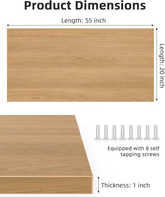 Universal 55 x 20 One-Piece Solid Wood Table Top, 1" Thick Desktop for Stand Up Height Adjustable Desk Frames, Home Office Tabletop, Countertop DIY