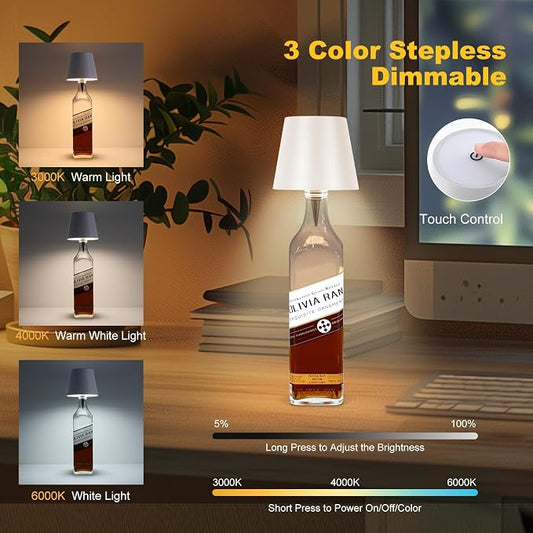 Wireless Bottle Lamp,2026 New 3 Color Rechargeable Wine Bottle Lights for Bars Restaurants,Bedroom and Party Decor,LED Bottle Lights for Liquor & Wine Bottles (White, 1pc)