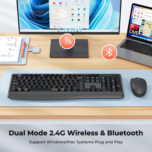 MEETION Silent Wireless Keyboard and Mouse Combo, Full-Sized Cordless Keyboard, 3 DPI Adjustable Optical Mouse, for Computers/Laptops/Windows/Mac,Black