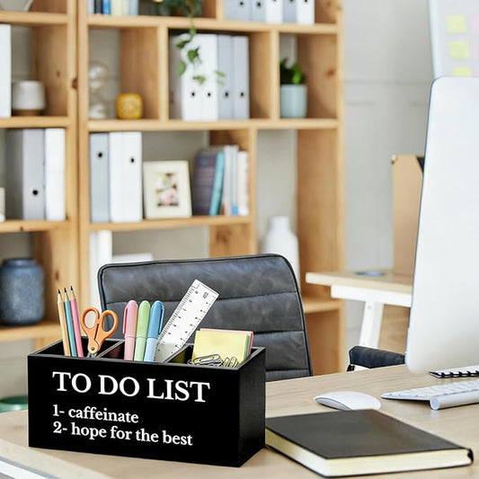 Funny Pen Pencil Holder for Desk, Funny Office Gifts for Coworkers Women Men, to Do List Wooden Box Sign Organizer for Office Workplace Desk Accessories Tabletop Decorations
