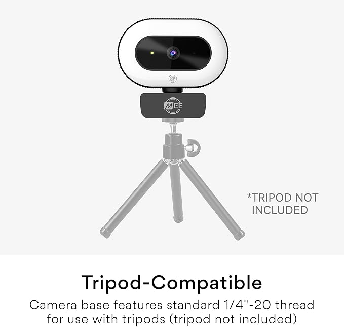 MEE audio CL8A 1080p HD Webcam with Ring Light, Microphone, Autofocus, Low Light Correction, 360° Rotation; USB Streaming Web Camera for Video Calling via Zoom/Skype on Computer PC Mac Laptop Desktop