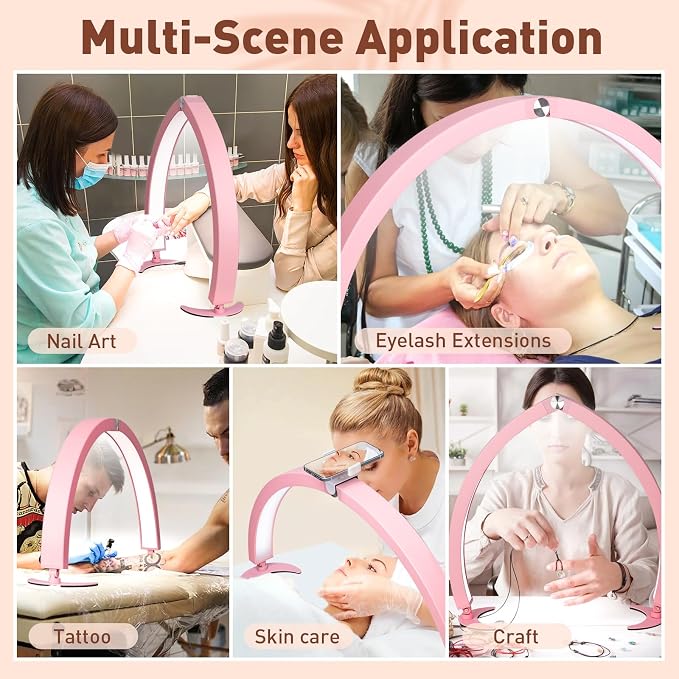 HITTI Super Large 31in Half Moon Light for Nail Desk, Foldable Arch Light for Nail Tech Lamp with Phone Stand, LED Table Lamp for Manicure, Handicraft, Art, Eyelash Extension, Painting- Gold