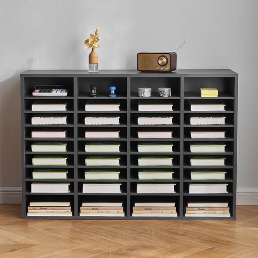 VEVOR Literature Organizer, 36 Compartments Office Mailbox with Adjustable Shelves, Wooden Mailbox Sorter Medium Density Fiberboard Office Home Classroom Storage for Files, Documents, Papers, Grey