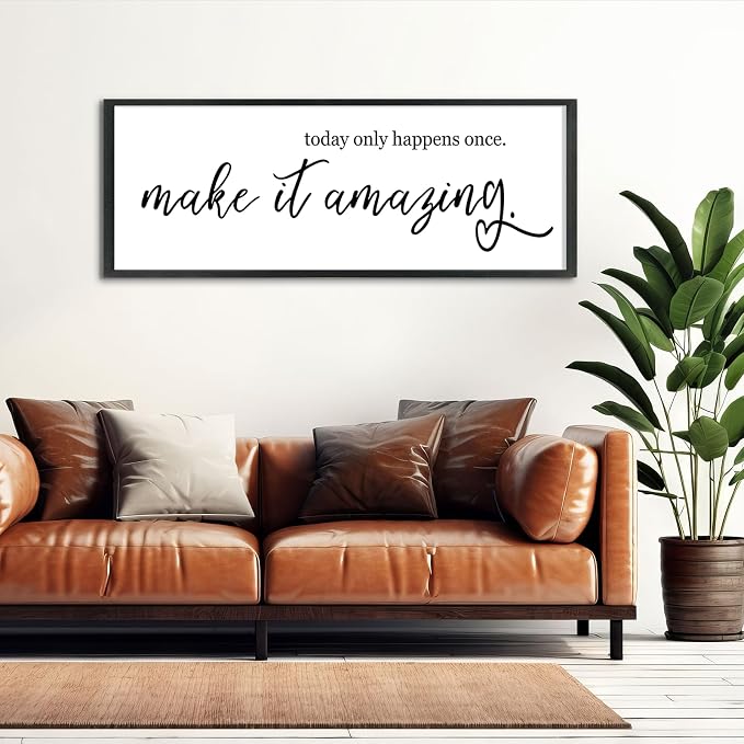 YWJKWLGS Inspirational Quotes Wall Decor Today Only Happens Once Make It Amazing Signs Wall Art 40x15 Inch Large Motivational plaque for Home office kitchen Bedroom Wood Framed Hanging (Black)