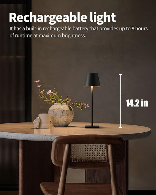 KDG Cordless Table Lamp, Portable LED Desk Lamp, 5000mAh Battery Operated, 3 Color Stepless Dimming Up, for Restaurant/Bedroom/Bars/Outdoor Party/Camping/Coffee Shop Atmosphere Night Light(Black)